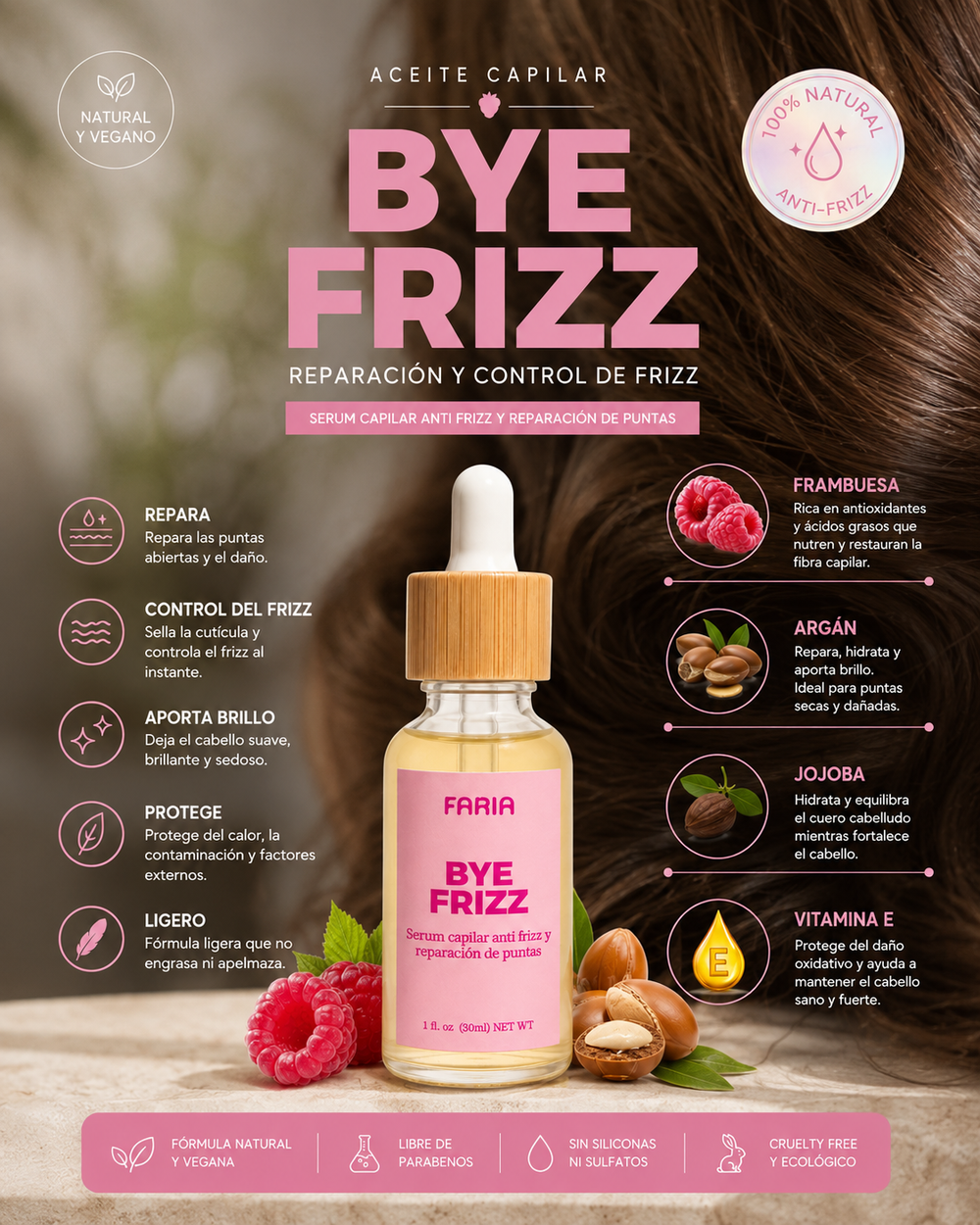 Bye Frizz Aceite Reparador de Puntas - Faria Naturals